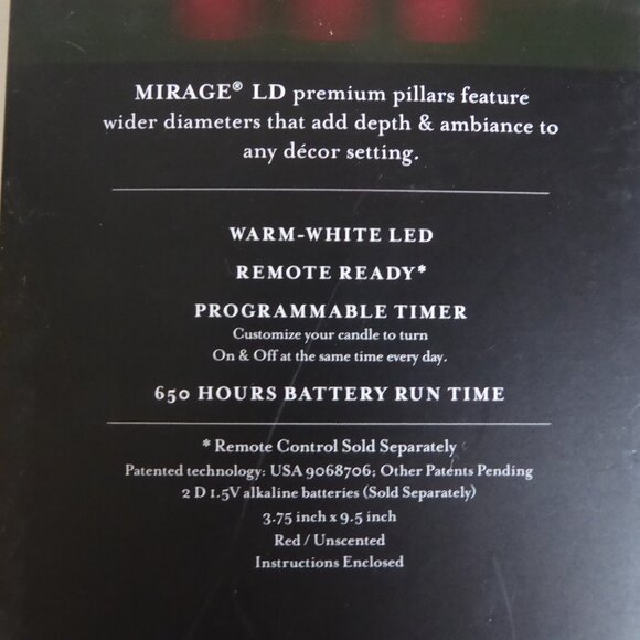 USED ONCE 3.75” x 9.5” MIRAGE RED REAL WAX LED FLAME EFFECT PILLAR CANDLE - Picture 7 of 8